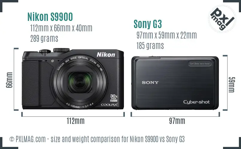 Nikon S9900 vs Sony G3 size comparison