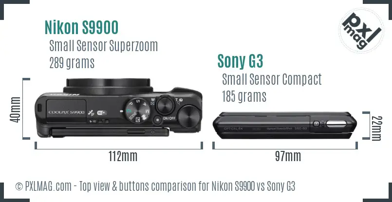 Nikon S9900 vs Sony G3 top view buttons comparison