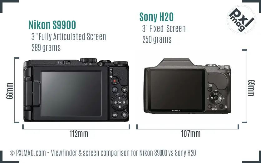 Nikon S9900 vs Sony H20 Screen and Viewfinder comparison
