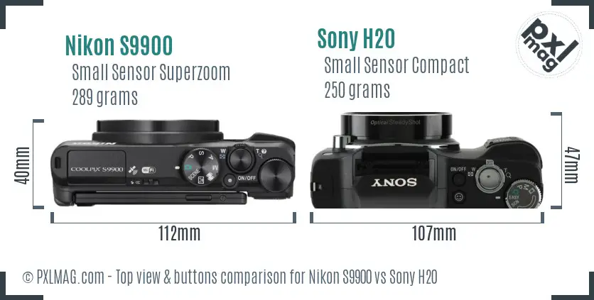 Nikon S9900 vs Sony H20 top view buttons comparison