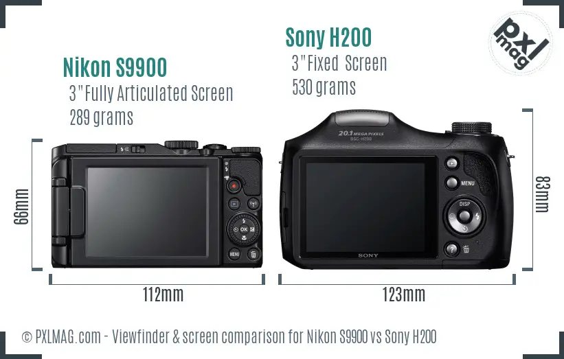 Nikon S9900 vs Sony H200 Screen and Viewfinder comparison