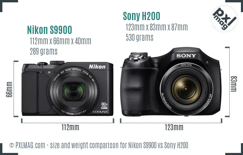 Nikon S9900 vs Sony H200 size comparison