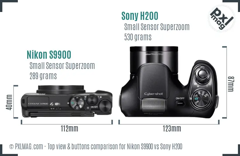 Nikon S9900 vs Sony H200 top view buttons comparison