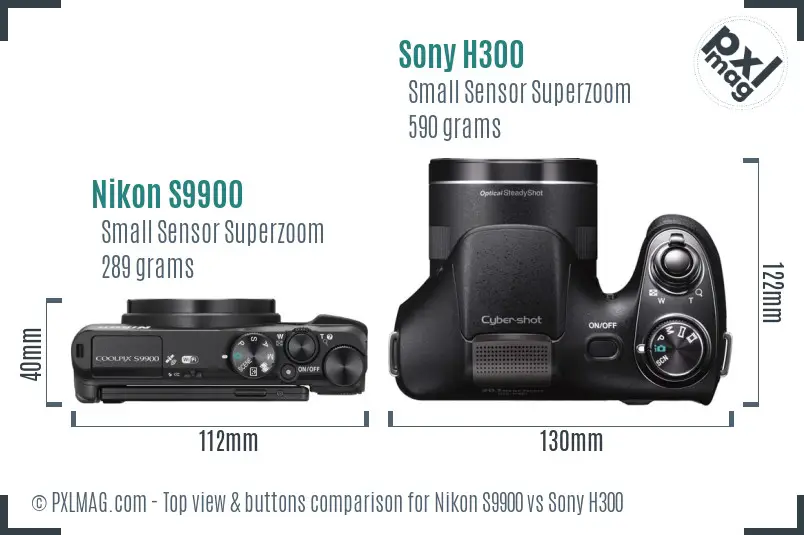 Nikon S9900 vs Sony H300 top view buttons comparison Nikon S9900 vs Sony H300 top view buttons comparison