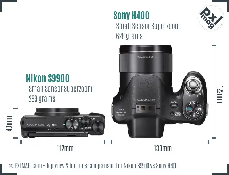 Nikon S9900 vs Sony H400 top view buttons comparison