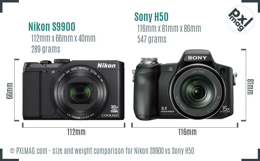 Nikon S9900 vs Sony H50 size comparison Nikon S9900 vs Sony H50 size comparison