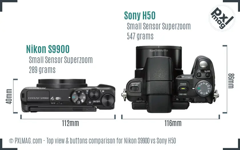 Nikon S9900 vs Sony H50 top view buttons comparison Nikon S9900 vs Sony H50 top view buttons comparison
