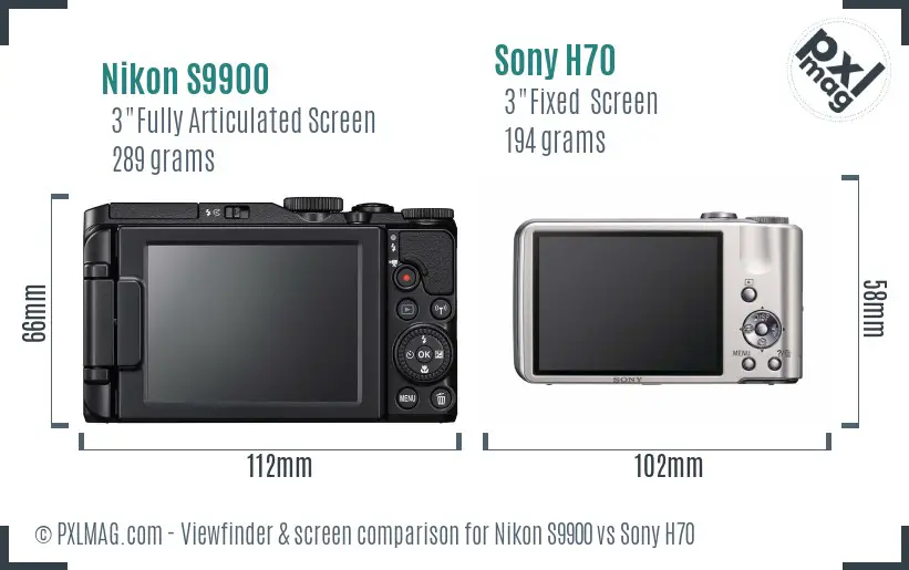 Nikon S9900 vs Sony H70 Screen and Viewfinder comparison