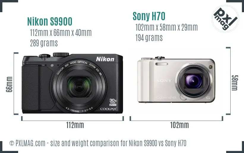 Nikon S9900 vs Sony H70 size comparison