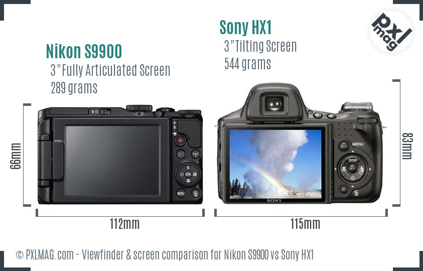 Nikon S9900 vs Sony HX1 Screen and Viewfinder comparison