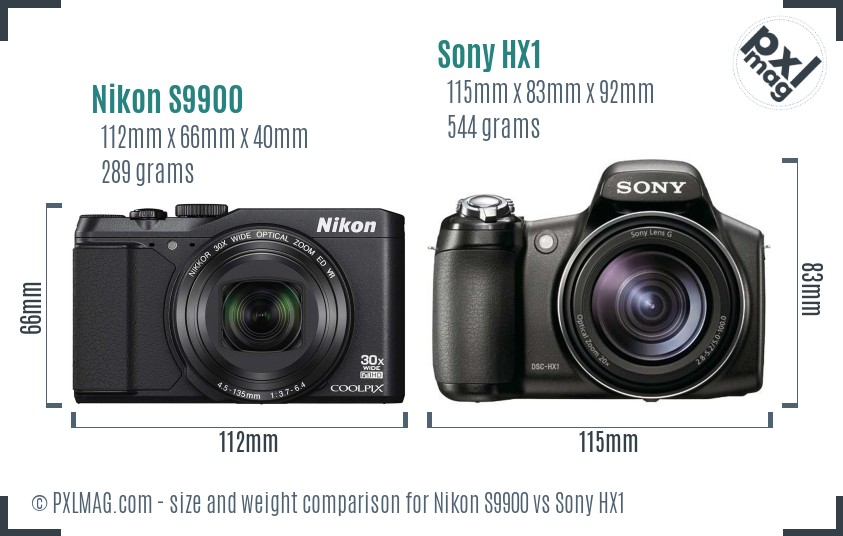 Nikon S9900 vs Sony HX1 size comparison