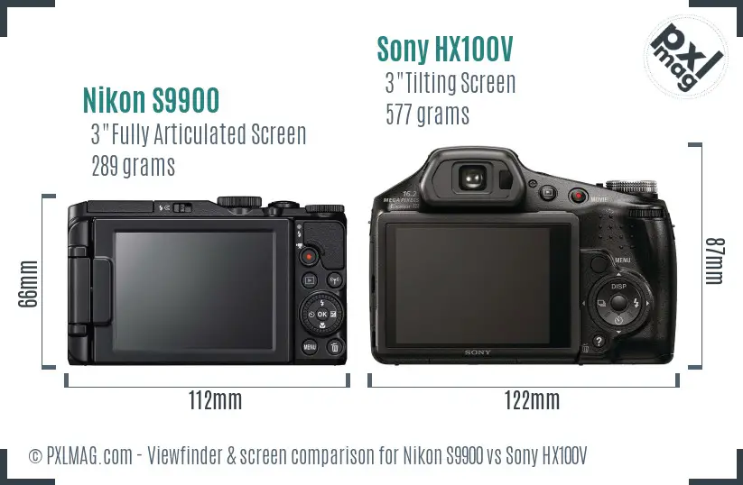 Nikon S9900 vs Sony HX100V Screen and Viewfinder comparison Nikon S9900 vs Sony HX100V Screen and Viewfinder comparison