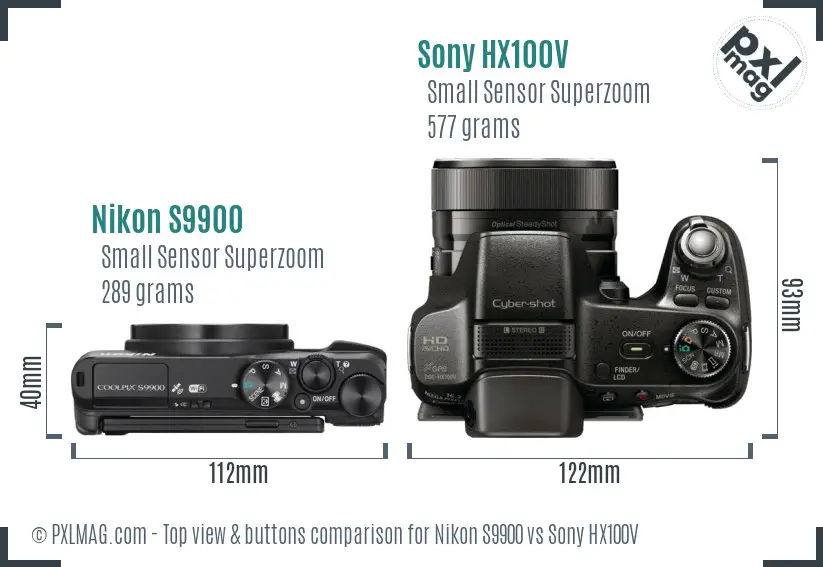 Nikon S9900 vs Sony HX100V top view buttons comparison Nikon S9900 vs Sony HX100V top view buttons comparison