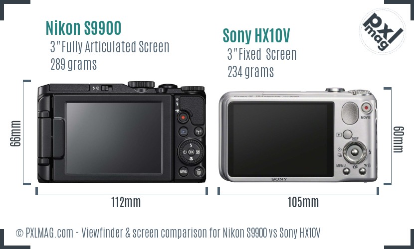 Nikon S9900 vs Sony HX10V Screen and Viewfinder comparison