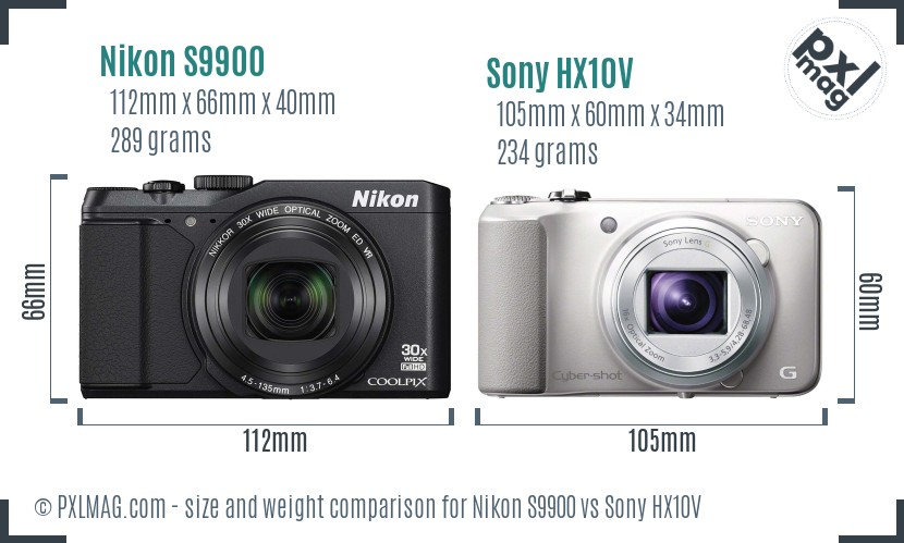 Nikon S9900 vs Sony HX10V size comparison Nikon S9900 vs Sony HX10V size comparison