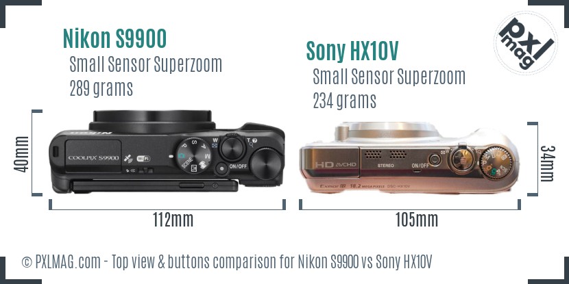 Nikon S9900 vs Sony HX10V top view buttons comparison