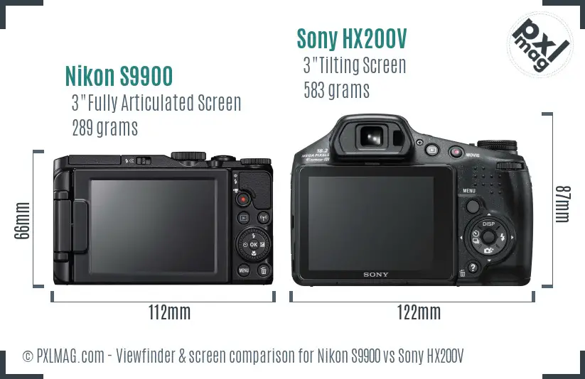 Nikon S9900 vs Sony HX200V Screen and Viewfinder comparison