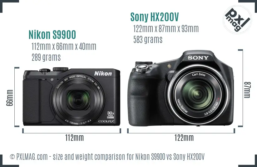 Nikon S9900 vs Sony HX200V size comparison