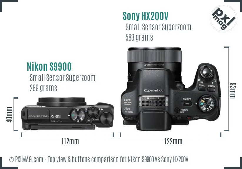 Nikon S9900 vs Sony HX200V top view buttons comparison