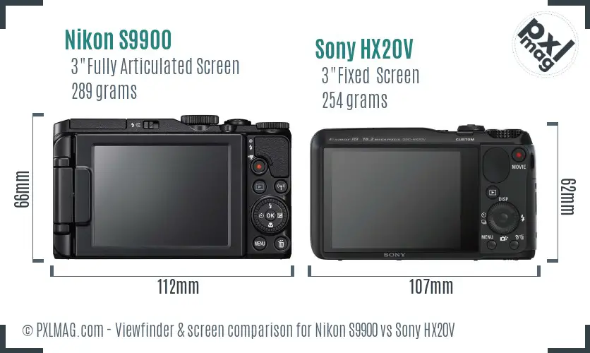 Nikon S9900 vs Sony HX20V Screen and Viewfinder comparison