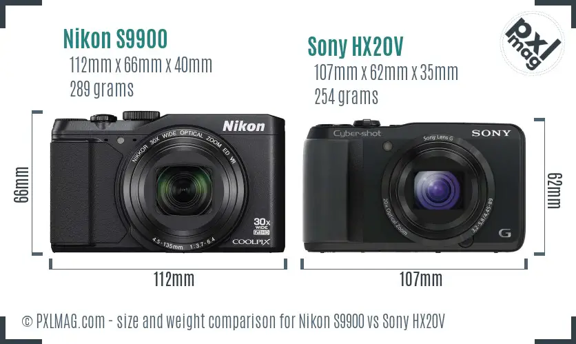 Nikon S9900 vs Sony HX20V size comparison Nikon S9900 vs Sony HX20V size comparison