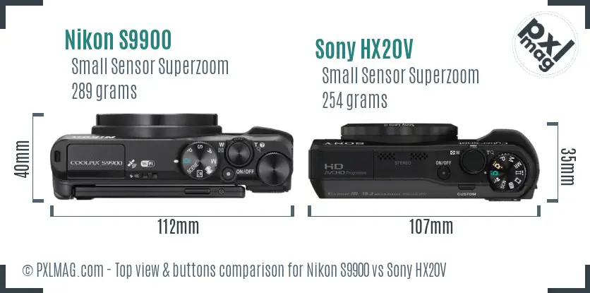 Nikon S9900 vs Sony HX20V top view buttons comparison