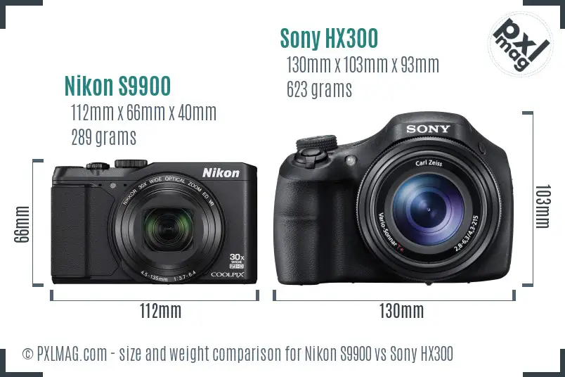 Nikon S9900 vs Sony HX300 size comparison