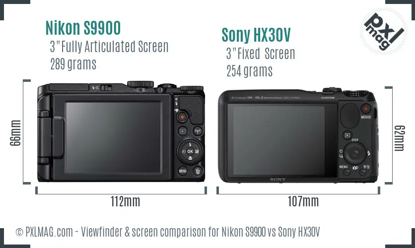 Nikon S9900 vs Sony HX30V Screen and Viewfinder comparison