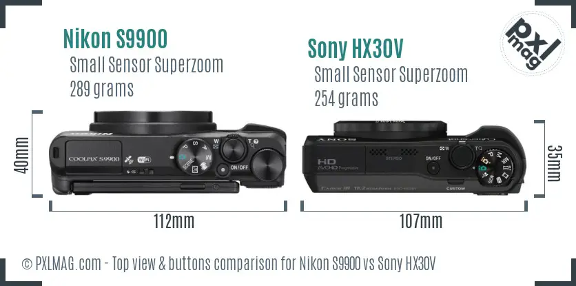 Nikon S9900 vs Sony HX30V top view buttons comparison
