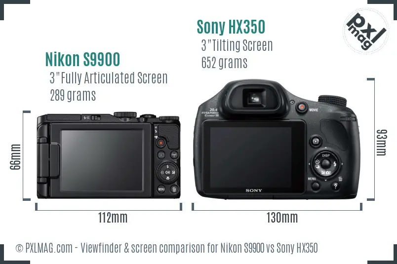 Nikon S9900 vs Sony HX350 Screen and Viewfinder comparison