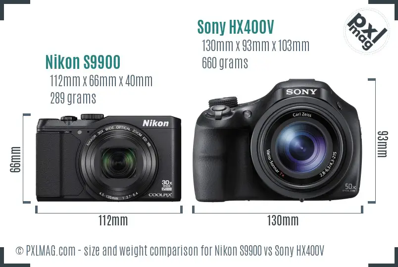 Nikon S9900 vs Sony HX400V size comparison Nikon S9900 vs Sony HX400V size comparison