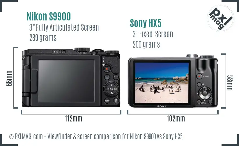 Nikon S9900 vs Sony HX5 Screen and Viewfinder comparison