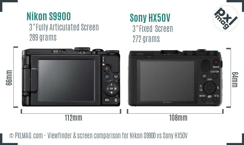 Back LCD screens of Nikon S9900 and Sony HX50V side by side