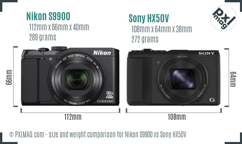 Size comparison of Nikon Coolpix S9900 and Sony HX50V