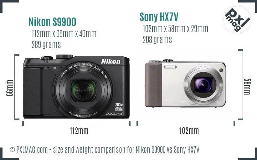 Nikon S9900 vs Sony HX7V size comparison Nikon S9900 vs Sony HX7V size comparison