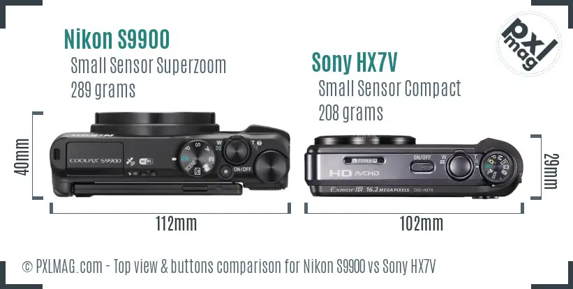 Nikon S9900 vs Sony HX7V top view buttons comparison Nikon S9900 vs Sony HX7V top view buttons comparison