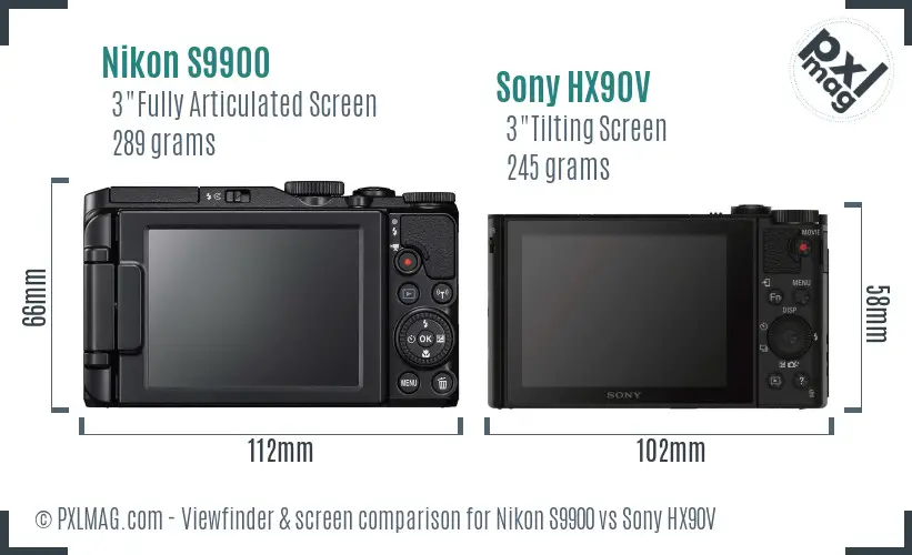 Nikon S9900 vs Sony HX90V Screen and Viewfinder comparison