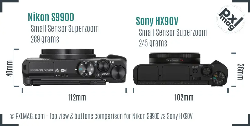 Nikon S9900 vs Sony HX90V top view buttons comparison