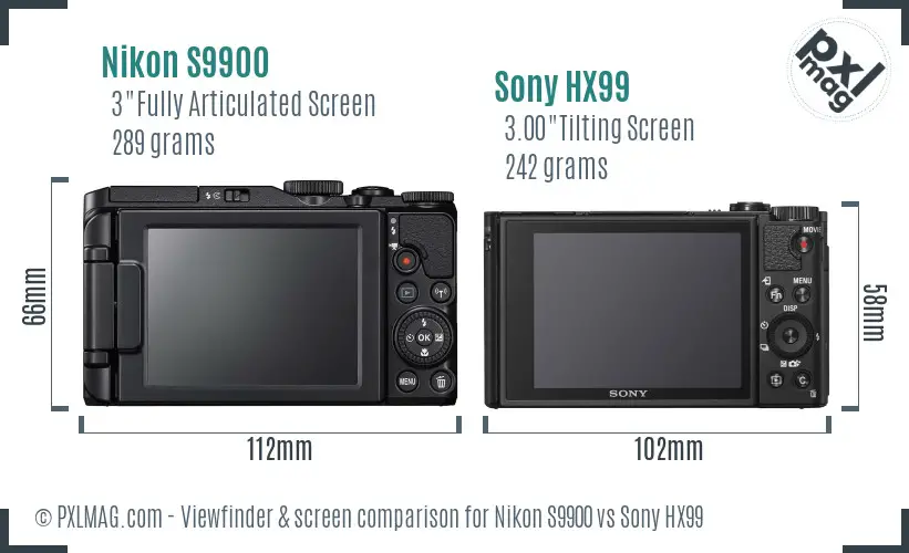 Nikon S9900 vs Sony HX99 Screen and Viewfinder comparison