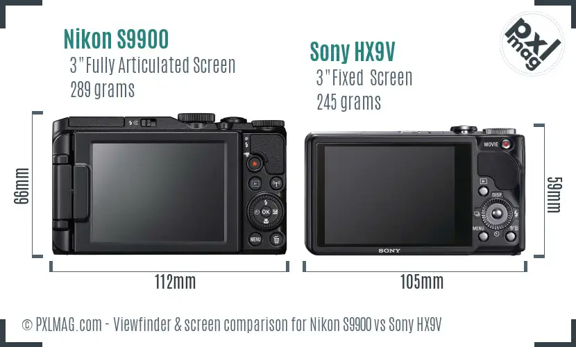 Nikon S9900 vs Sony HX9V Screen and Viewfinder comparison Nikon S9900 vs Sony HX9V Screen and Viewfinder comparison