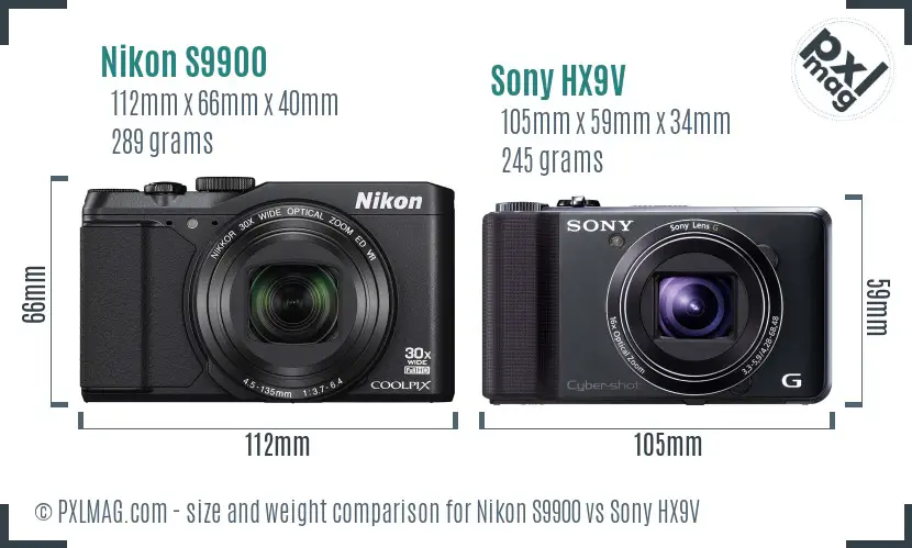 Nikon S9900 vs Sony HX9V size comparison Nikon S9900 vs Sony HX9V size comparison