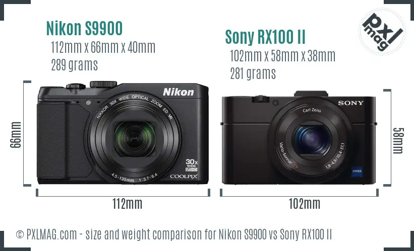 Nikon S9900 vs Sony RX100 II size comparison