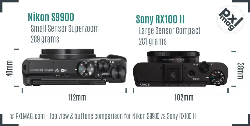 Nikon S9900 vs Sony RX100 II top view buttons comparison