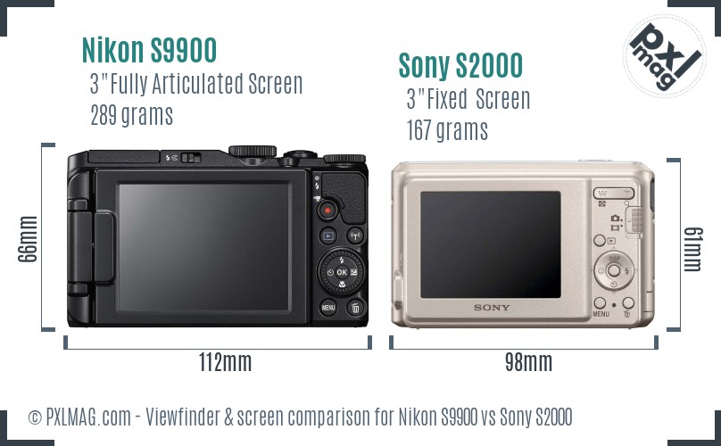 Nikon S9900 vs Sony S2000 Screen and Viewfinder comparison