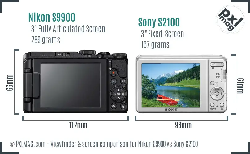 Nikon S9900 vs Sony S2100 Screen and Viewfinder comparison