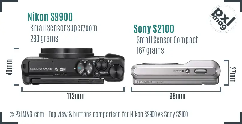 Nikon S9900 vs Sony S2100 top view buttons comparison