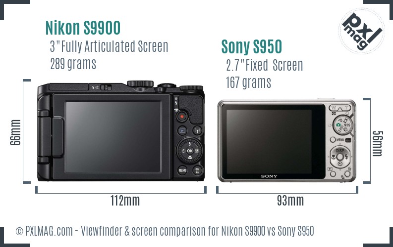 Nikon S9900 vs Sony S950 Screen and Viewfinder comparison