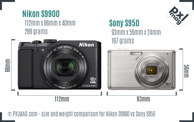 Nikon S9900 vs Sony S950 size comparison