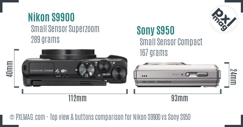 Nikon S9900 vs Sony S950 top view buttons comparison