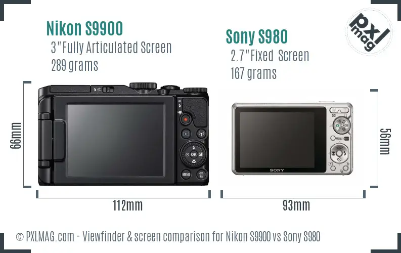 Nikon S9900 vs Sony S980 Screen and Viewfinder comparison
